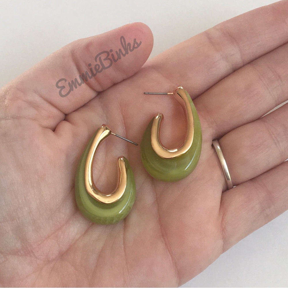 New Anthropologie Metal & Resin Tear Drop Hoop Earrings - Picture 3 of 16